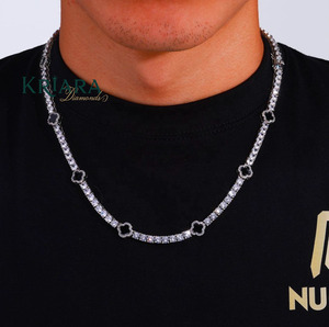 Pulsera de Plata S925 con Baño de Oro de 14K y Rodio, Cadena con Cuentas, Diamante Cultivado en Laboratorio con Corte Brillante, Unisex, Lujosa, para Uso Diario - Product Image 1