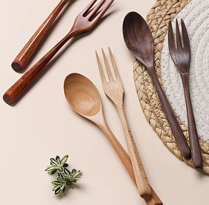Ensemble de couverts en bois multifonctionnels, écologiques, polis à la main, fourchettes, cuillères, accessoires de vaisselle en promotion - Product Image 1