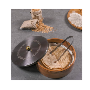 Mango Wood Casserole Chapati Box Food Storage and Container With Steel <b>lid</b> and tongs and kitchenware and use - Product Image 1