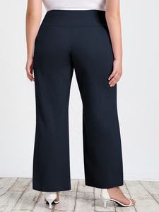 Customized High Waisted Flare <b>Pants</b> With Side Pockets Breathable Knitted Spandex Polyester Casual Spring Wear - Product Image 5