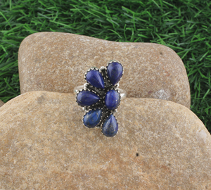 Bague de fiançailles unisexe Shree Jaipur en argent sterling 925 avec lapis-lazuli en forme de fleur, sertie clos, style vintage, bague statement, cadeau 5 - Product Image 3