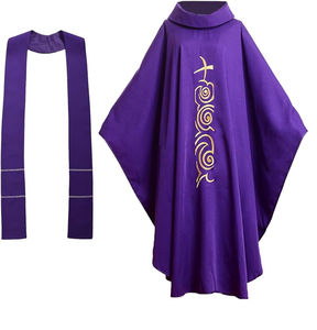 Túnicas de clérigo estilo Wesley azul marino al por mayor, uniforme de iglesia con cruz, sotanas bordadas de Cordero de Dios, vestimentas de misa personalizadas - Product Image 4