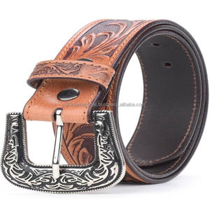 Cinturón de herramientas de cuero occidental de grano completo en relieve a mano cinturón de cuero tallado floral grabado a mano para unisex - Product Image 1