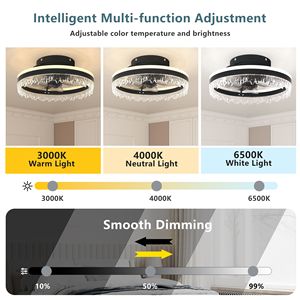 Modern 16-Dimmable LED <b>Ceiling</b> Fan with <b>Light</b> Invisible Blades Crystal Design and <b>Remote</b> <b>Control</b> Adju - Product Image 6