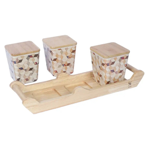 Ceramic Food <b>Storage</b> <b>Containers</b> With Floral Design Airtight Plastic Lids Stackable For <b>Kitchen</b> Use With Spoons Included - Product Image 2