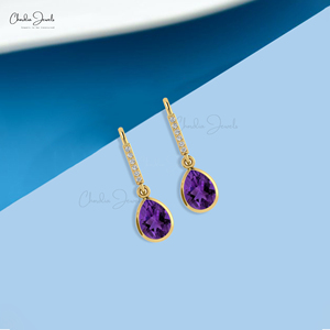 Pendientes Colgantes Hechos a Mano de Oro Sólido de 14k con Amatista Natural de Corte Pera de 8x6mm, con Gancho de Pescado de Oro Sólido de 14k, Lotes al por Mayor - Product Image 6