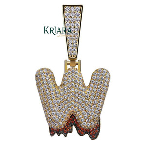 Pendentif unisexe en argent 925 avec diamant de laboratoire lettre K et charme rubis Hip Hop - Product Image 3