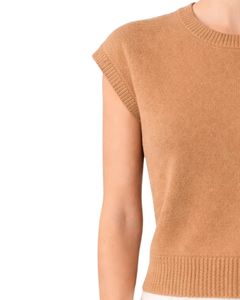 Pull sans manches en maille pour femme, couleur camel, doux et léger, col rond, décontracté, élégant, pour l'été - Product Image 3