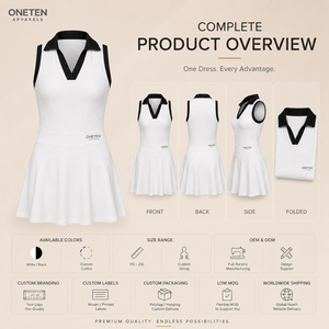 Robe de tennis sans manches pour femme, blanche, col en V, jupe évasée, tricotée, respirante, écologique, en spandex/polyester, style sportif, mini - Product Image 4