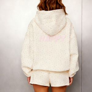 เสื้อฮู้ดดี้โอเวอร์ไซส์ปักลายผ้าฟลีซโพลีเอสเตอร์/คอตตอน หนักพิเศษ 500 GSM 350 GSM สำหรับผู้หญิง พร้อมกางเกงขาสั้น - Product Image 1