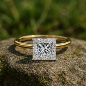 Bague de fiançailles solitaire classique en or 14 carats avec moissanite taille princesse, ensemble de mariage et d'anniversaire, bague fine pour mariée - Product Image 4