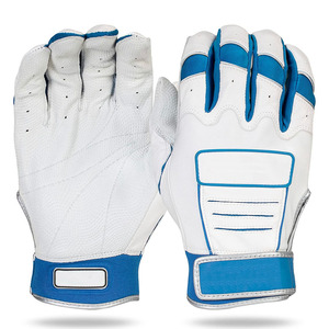 Blue White Leather Batting Gloves Breathable <b>Hook</b> And Loop Closure Unisex Adult Training Glove With OEM Service - Product Image 1