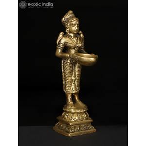 Hecho a mano 4 \ "pequeña estatua de latón profundo Lakshmi artículo de escultura India - Product Image 2
