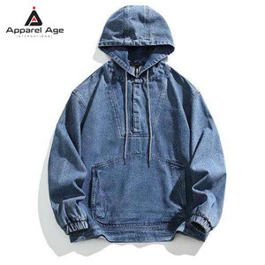 เสื้อฮู้ดยีนส์ผู้ชายแบบสั่งทำพิเศษปี 2026 ผลิตภัณฑ์ฤดูหนาว ราคาถูก ขายดี บริการ OEM เสื้อฮู้ดยีนส์ผู้ชาย - Product Image 1