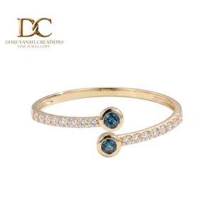 Dernière création de bague en or jaune massif 14 carats avec diamant de laboratoire et topaze bleue de Londres pour femme, bijoux certifiés IGI, cadeau - Product Image 1