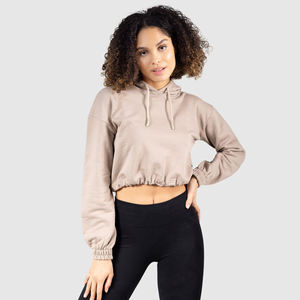 Sudadera con capucha corta para mujer 100% algodón, superventas 2026, con logo personalizado, bloques de color, fina, tipo jersey, para invierno, con capucha y técnica de lavado. - Product Image 1