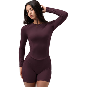Camiseta de Yoga de Manga Larga para Mujer, Cuello Redondo, Color Sólido, Sin Costuras, Ajuste Ceñido, Spandex y Poliéster - Product Image 3