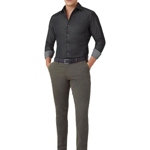 Men Dark Gray Long Sleeve Dress <b>Shirt</b> Turn-down Collar 100% Cotton Anti-Wrinkle Smart Casual Full Sleeve Solid <b>Color</b> Denim <b>Shirt</b> - Product Image 3