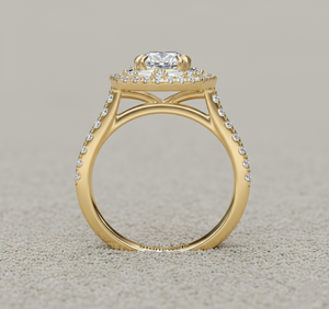 Anillo de compromiso de diamante cultivado en laboratorio Stonewels con diamante central tallado, piedras laterales en forma de hoja marquesa, engaste de púas de oro de 14K para anillo certificado - Product Image 2