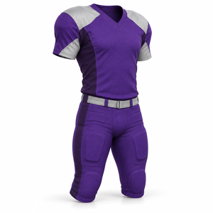 Purple and Silver 12 Panel American Football Jersey Uniform Set with <b>Padded</b> Pants 100% Polyester Anti-UV & Quick Dry - Product Image 1