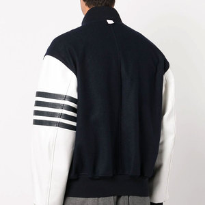 Customized Chenille Embroidery Wool Sleeves <b>Canvas</b> Stand Collar Winter Vintage Bomber <b>Jacket</b> Quick Dry Custom Color Front Logo - Product Image 3