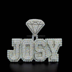 Pendentif personnalisé initial à deux couches en argent 925 diamants Moissanite glacés Style Hip Hop plaqué or en forme de diamant caution pour les fêtes - Product Image 6