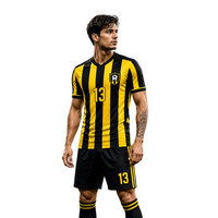 Uniforme de Fútbol para Hombre de Alta Calidad, Negro, Personalizado, Sublimado, Transpirable, 100% Poliéster, Manga Corta, Secado Rápido