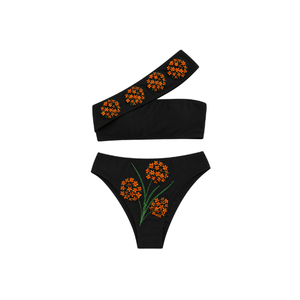 Maillot de bain deux pièces marron à perles, décolleté en V profond, taille élastique, en coton/élasthanne, séchage rapide, respirant, coupe ajustée - Product Image 3