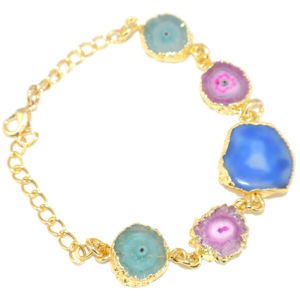 Pulsera de Cadena Ajustable con Baño de Oro de 24K y Piedra Preciosa de Cuarzo Solar Natural de Diseño Contemporáneo para Mujeres y Niñas, Venta al Por Mayor - Product Image 3