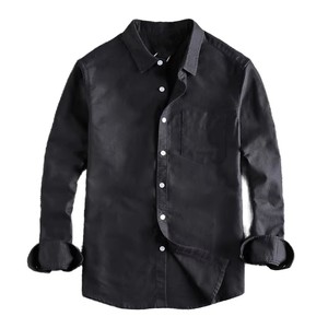 Chemise décontractée à manches longues pour homme, col rabattu, couleur unie, manches longues, tissu popeline anti-rides, vêtements d'automne - Product Image 1