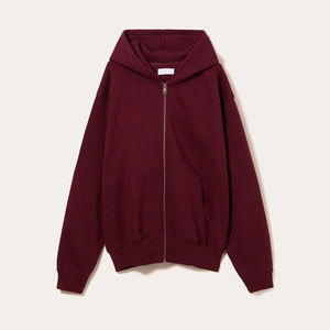 Sweat-shirt à capuche zippé personnalisé pour homme, en molleton oversize, couleur bordeaux, vente en gros, fabricant - Product Image 3