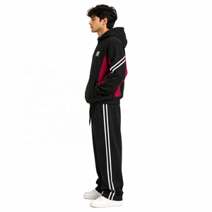 Sudadera con Capucha Personalizada con Bloques de Color y Rayas, Sudadera Oversize de Forro Polar, Estilo Casual Urbano, Chándal, OEM ODM - Product Image 4