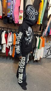 Wholesale Sun Faded <b>Distressed</b> Embroidery Men Streetwear Tracksuit Screen Printing Logo Tracksuit with Drawstring - Product Image 2