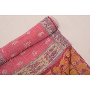 Cotton <b>Kantha</b> Quilt Handmade Indian Vintage Bedspread Reversible <b>Throw</b> Blanket Farmhouse Decor - Product Image 5