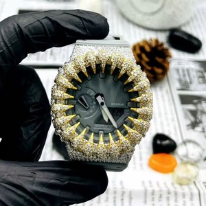 Montre de luxe en quartz moissanite glacé avec verre ETA, boîtier en acier inoxydable de 28 mm, affichage analogique-numérique, bracelet en acier inoxydable noir - Product Image 1
