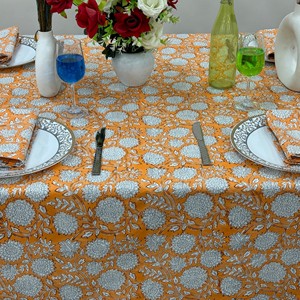 Handmade Indian Boho Rectangular Tablecloth Floral Block Print Cotton Cover for Indoor and Outdoor Dining Table Decor <b>Set</b> - Product Image 2