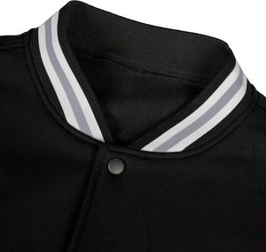 Unisex Black Varsity Jacket White Stripe Trim Regular Fit Casual Winter Wear Turn-<b>down</b> Collar Polyester/Cotton Material Front - Product Image 4