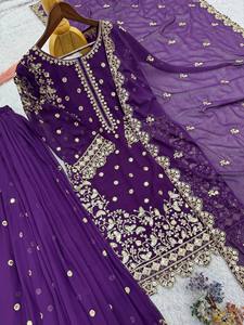 Conjunto de Salwar Kameez Morado Bordado para Mujer, Kurti Étnico, Palazzo, Dupatta, Traje para Boda o Fiesta - Product Image 3