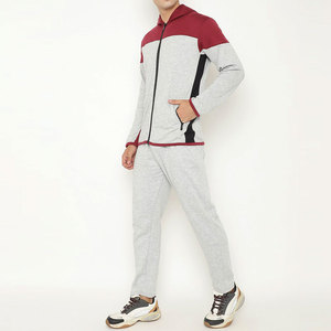 Men's Hooded Tracksuit Set Gray <b>Red</b> Color Block Full Sleeve Zipper Casual Sweat <b>Suit</b> With Side Pockets Autumn Wear - Product Image 3