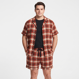 Conjunto de Pijama para Dormir de Manga Corta y Pantalones Cortos para Hombre, Talla Grande, Camisa de Franela con Botones y Pantalones Cortos con Cordón - Product Image 5