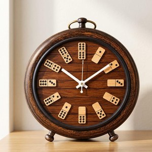 Compact Art Deco Wooden Desk/<b>Table</b> <b>Clock</b> with Radio Analog Display Battery Powered-Study Decor Dark Brown - Product Image 5