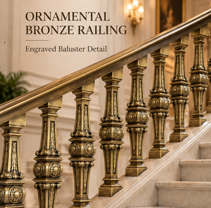 Rampe en bronze gravée pour hôtels de luxe, villas, escaliers et intérieurs architecturaux haut de gamme - Product Image 1