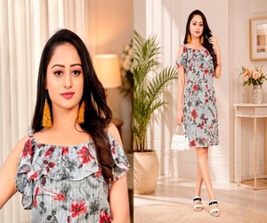 <b>Women</b> Floral Print Midi Dress Casual Summer <b>Kurta</b> Kurti Regular Fit Stretchable India Pakistan Style SALASAR- Kriti Vol-1 85408 - Product Image 2
