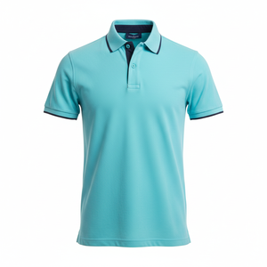 <b>Turquoise</b> Cotton Pique Polo <b>Shirt</b> Navy Trim Custom Logo OEM Manufacturer Wholesale Golf Casual Short Sleeve - Product Image 2