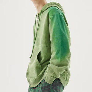 เสื้อฮู้ดดี้สตรีทแวร์แบบซันเฟด ทรงหลวม ไหล่ตก ผ้าหนา ซิปหน้า รุ่นครอป สำหรับผู้ชาย - Product Image 6