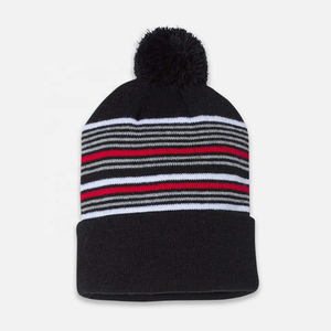Harry Johnson Production 2026 Unisex Blue Striped Beanie With Pom Pom 100% Acrylic <b>Winter</b> Hat For Adults 56-58CM Casual Wear - Product Image 2