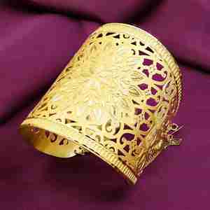 Pulsera Kada Ajustable de Oro Laminado de 14K, 18K, 24K con Diseño Floral Calado para Mujer, Venta al por Mayor - Product Image 1