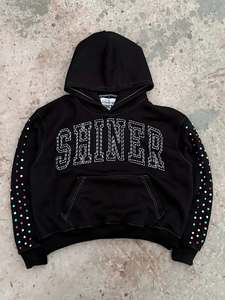 Shiner <b>Red</b> Oversized <b>Hoodie</b> Rhinestone Sleeve Detail Casual Streetwear Sweatshirt Unisex Cotton French Terry - Product Image 2