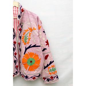 Chaqueta Varsity Suzani de Invierno, Tejida a Mano, con Bordado Floral de Pato, Ecológica, 100% Algodón, con Elegante Cuello Mandarín - Product Image 5