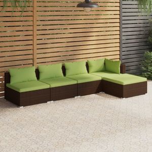 5 Piece Poly <b>Rattan</b> Brown Patio Lounge Set with <b>Cushions</b> <b>Garden</b> Sets - Product Image 1